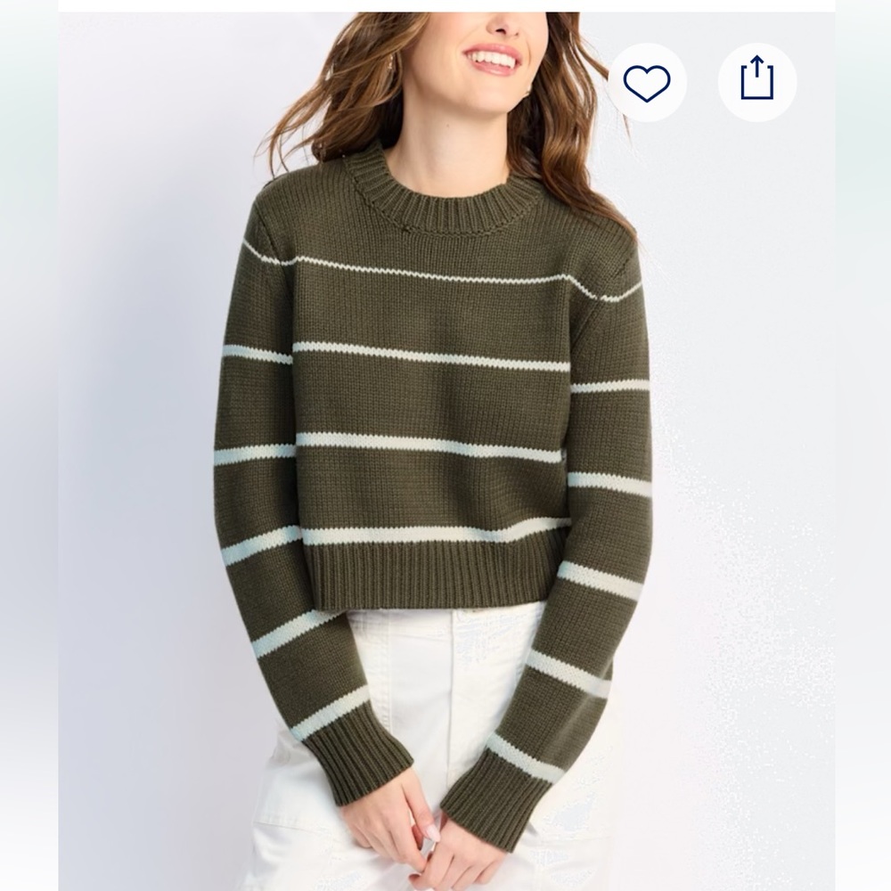 Z Supply Olive and Cream Striped Crew Neck Sweater
